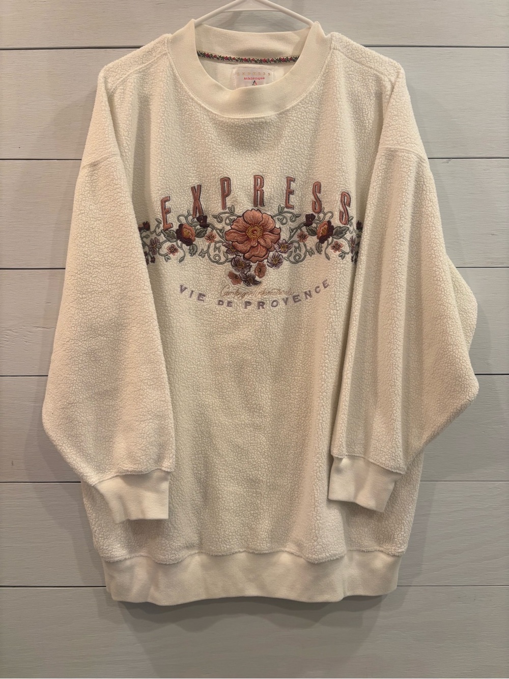 Express Cream Crewneck Sweatshirt with Floral Embroidery